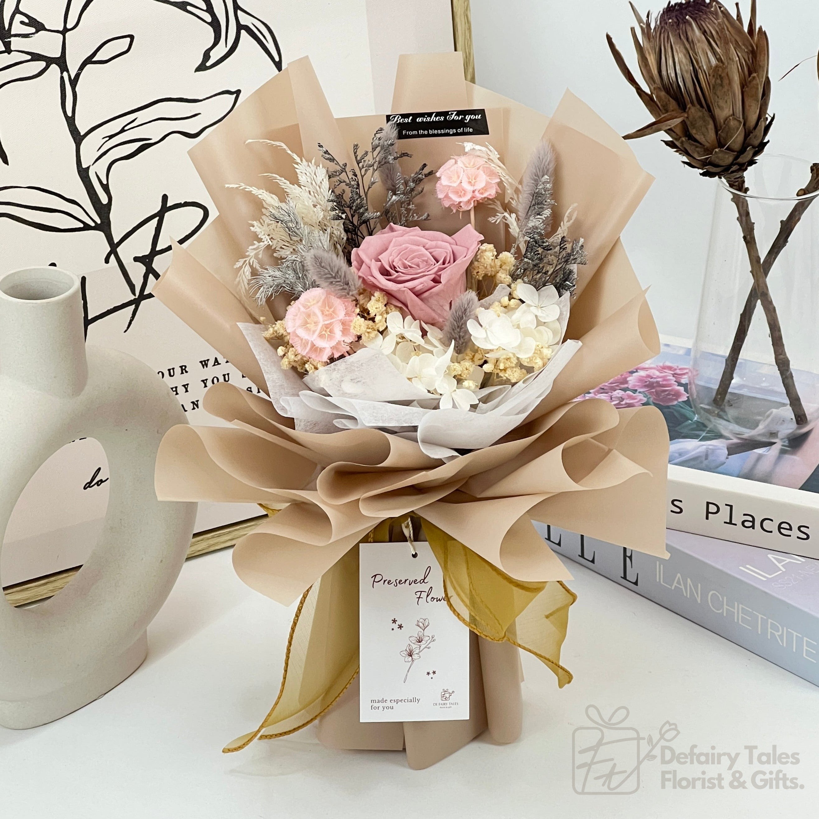 Eden - Preserved Flower Bouquet-Preserved Flower-1 stalk-Pink-2-De Fairy Tales