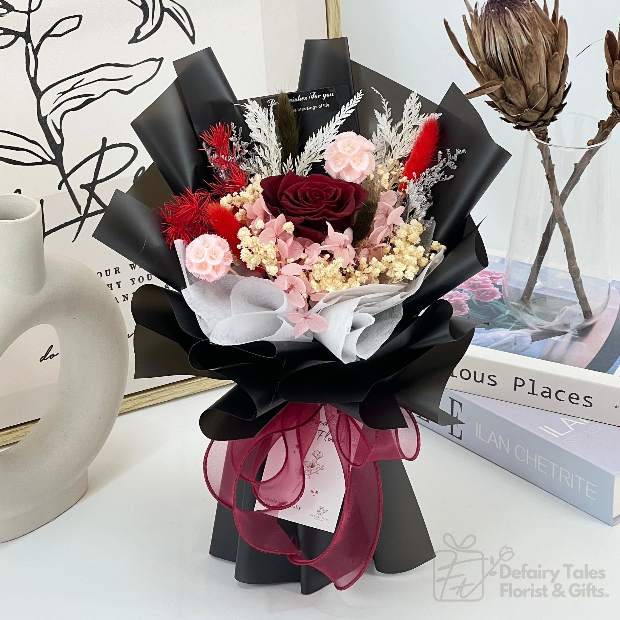 Eden - Preserved Flower Bouquet-Preserved Flower-1 stalk-Red-1-De Fairy Tales