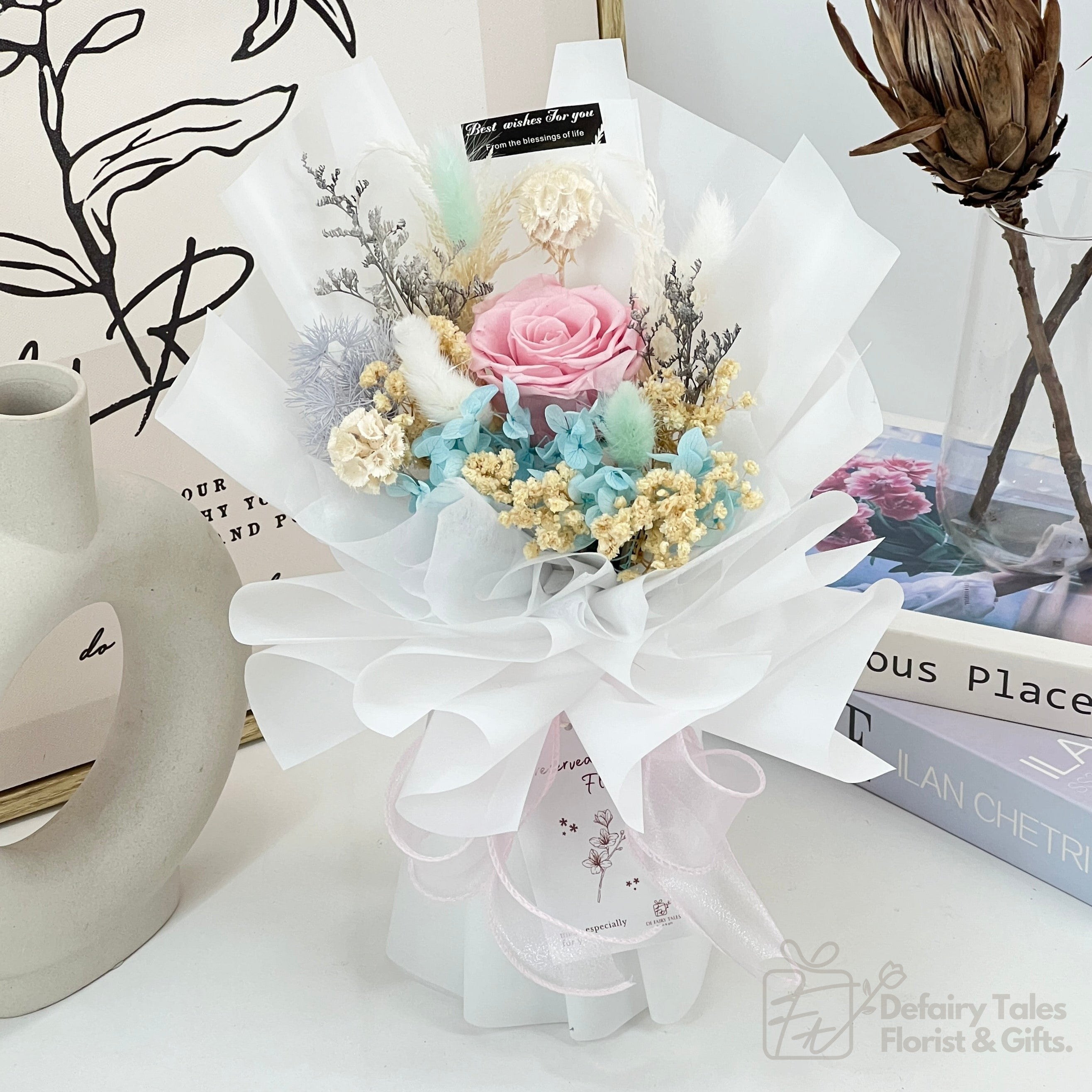 Eden - Preserved Flower Bouquet-Preserved Flower-1 stalk-Pink-1-De Fairy Tales