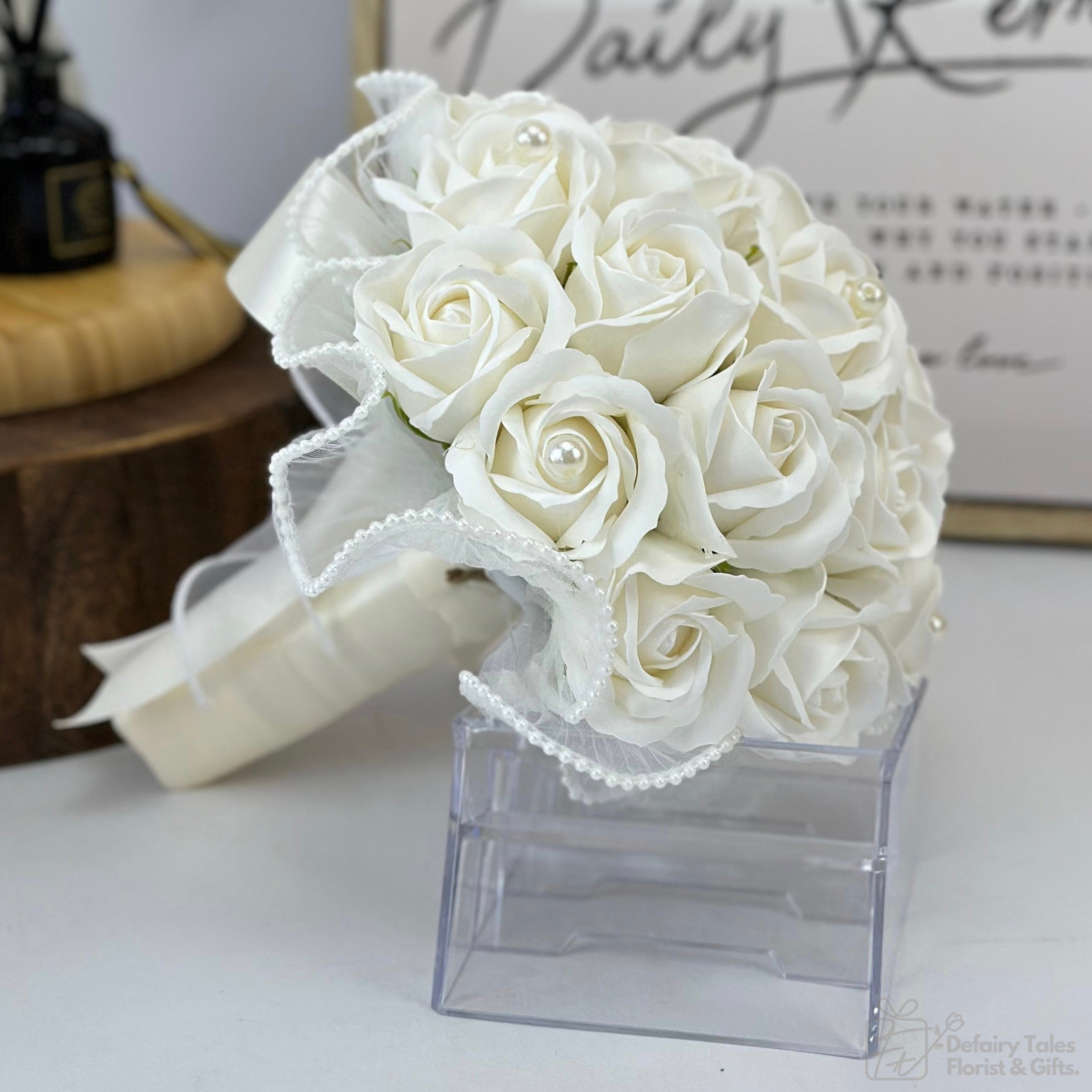 Love Medley - Soap Roses Bridal Bouquet-Soap Flower-18 stalks-White-1-De Fairy Tales