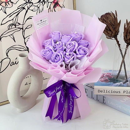 Pearl Elegance - Soap Flower Bouquet-Soap Flower-12 stalks-Purple-1-De Fairy Tales