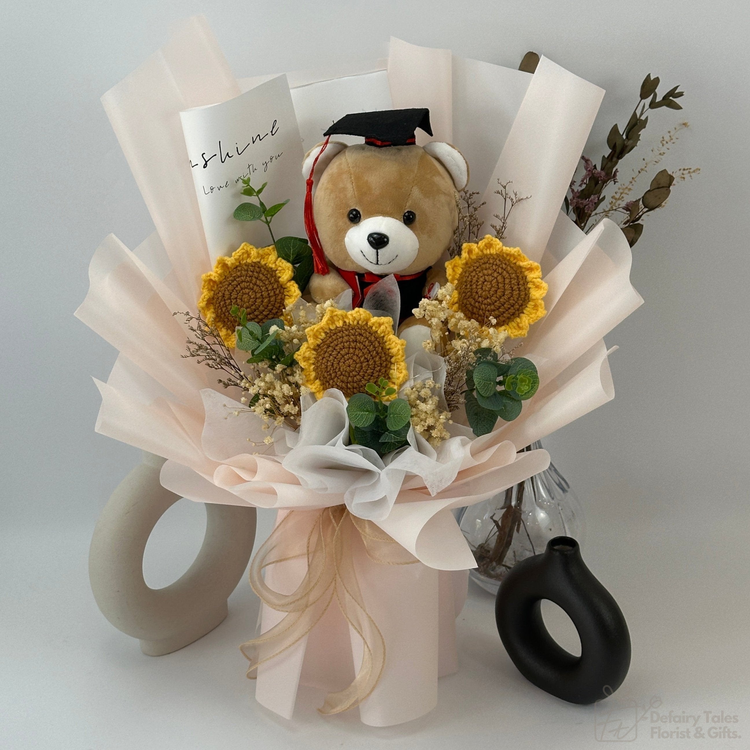 Scholarly Success - Crochet Flower Fusion Bouquet-Crochet Flower-3 stalks-Yellow-2-De Fairy Tales