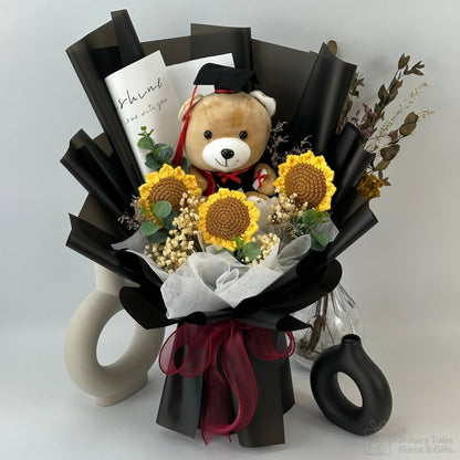 Scholarly Success - Crochet Flower Fusion Bouquet-Crochet Flower-3 stalks-Yellow-3-De Fairy Tales