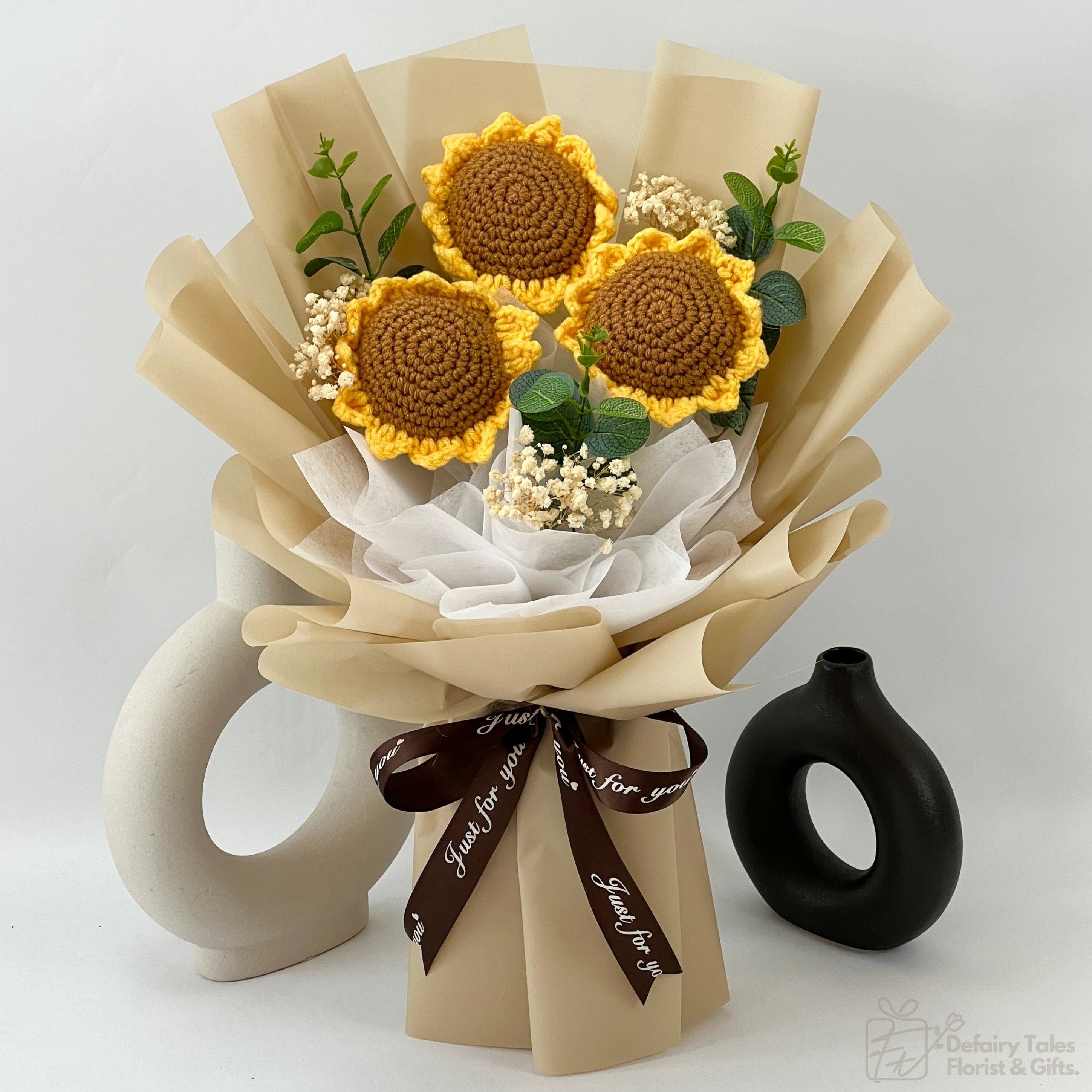 Wisdom Woven - Crochet Flower Fusion Bouquet-Crochet Flower-3 stalks-Yellow-1-De Fairy Tales